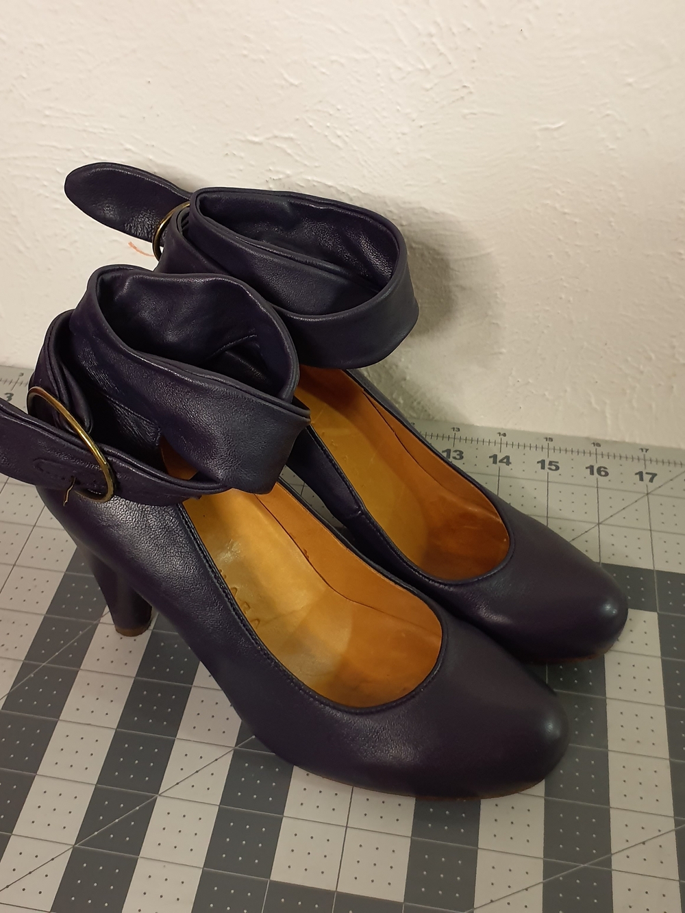 Chie Mihara Dark Purple Wrapped Ankle Strap Heels